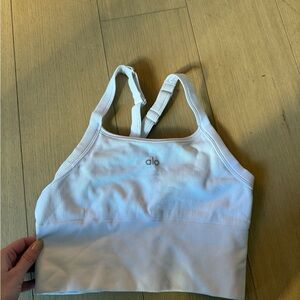 ALO Yoga White Ribbed Crop Top
